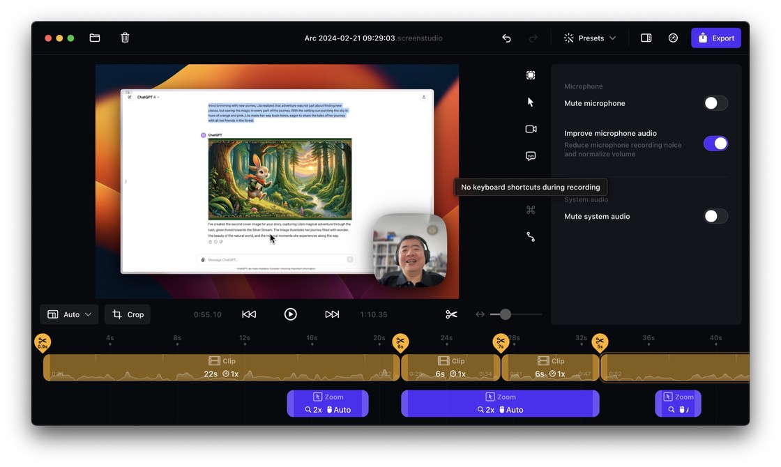 Screen Studio macOS screen recording interface